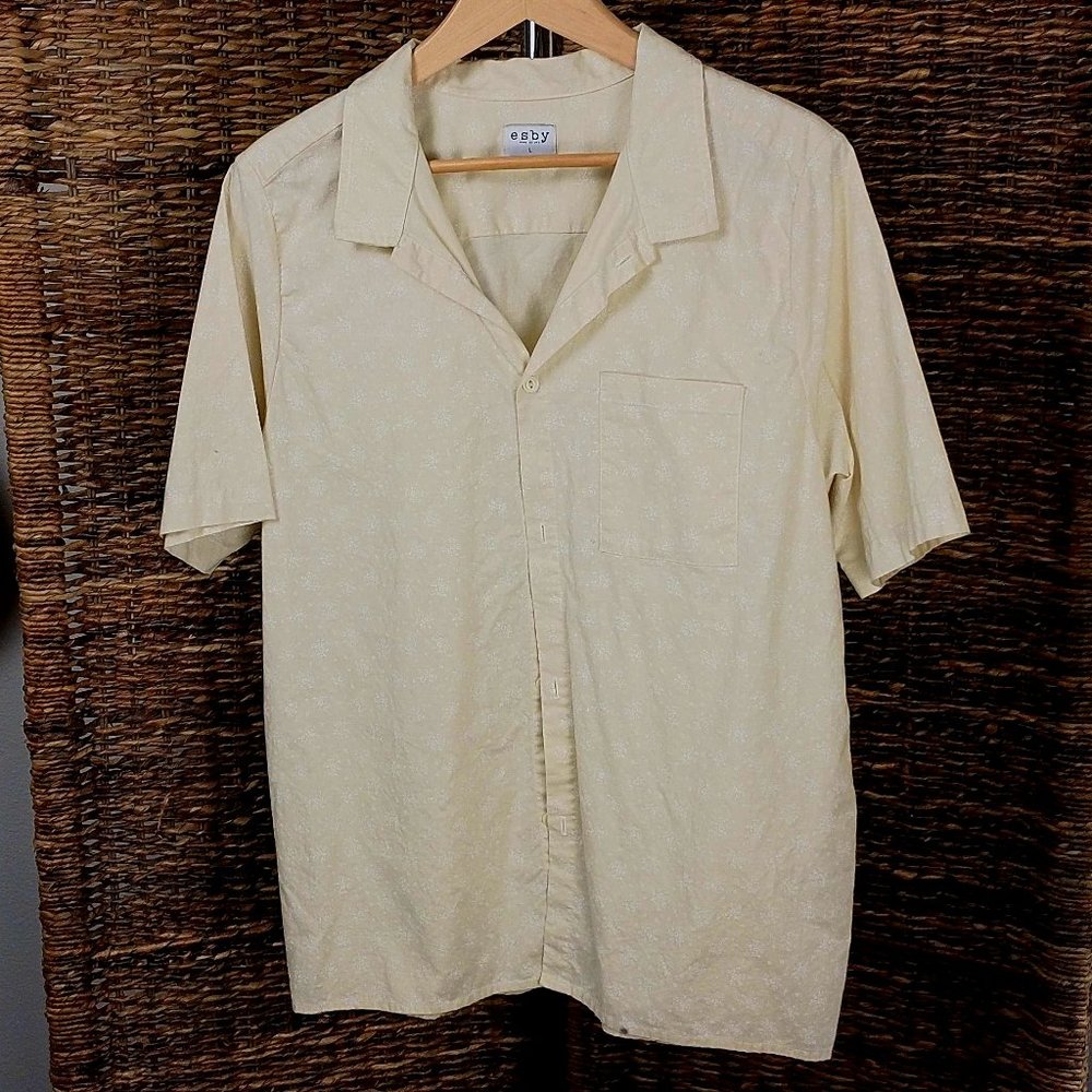 ESBY Apparel USA Austin TX Yellow Pattern Cotton Sz L Mens Short Sleeve Shirt